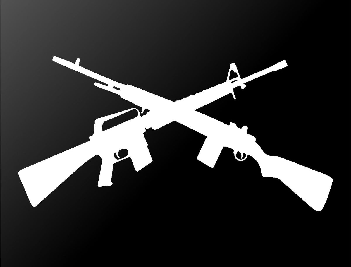 Crossed Guns Rifle Shotgun Vinyl Die Cut Vinyl Decal/ Bumper For Windows, Cars, Trucks, Laptops, Etc.