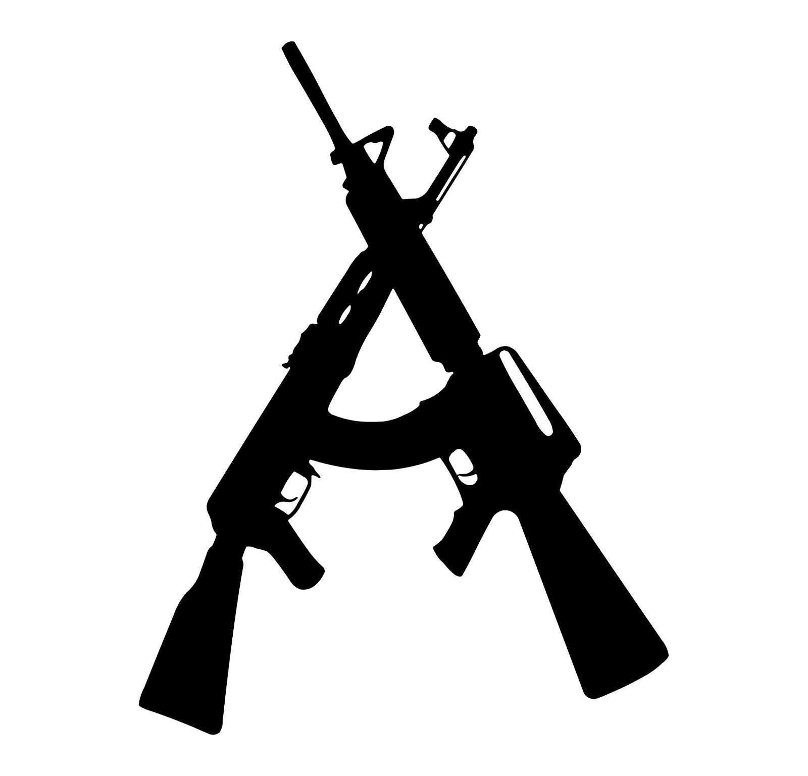 crossed guns AK 47 M16 Rifle Vinyl Die Cut Vinyl Decal/ Bumper For Windows, Cars, Trucks, Laptops, Etc.