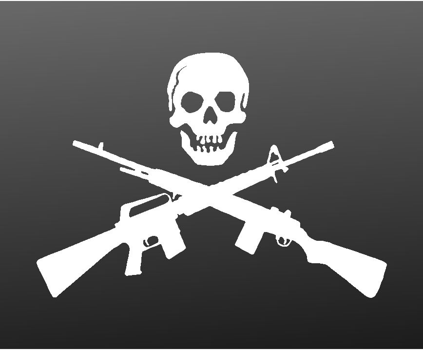 Skull with Crossed Guns Rifle Shotgun Vinyl Die Cut Vinyl Decal/ Bumper For Windows, Cars, Trucks, Laptops, Etc.