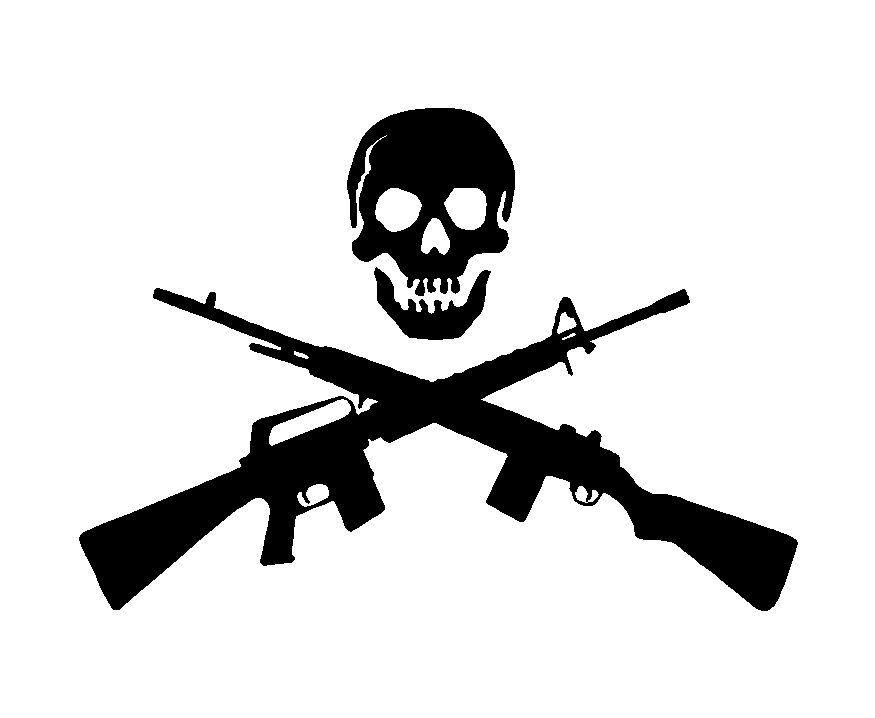 Skull with Crossed Guns Rifle Shotgun Vinyl Die Cut Vinyl Decal/ Bumper For Windows, Cars, Trucks, Laptops, Etc.