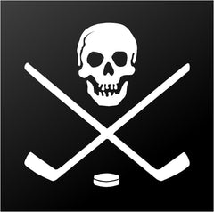 Ice Hockey Skull Crossbones Sticks Vinyl Die Cut Vinyl Decal/ Bumper For Windows, Cars, Trucks, Laptops, Etc.