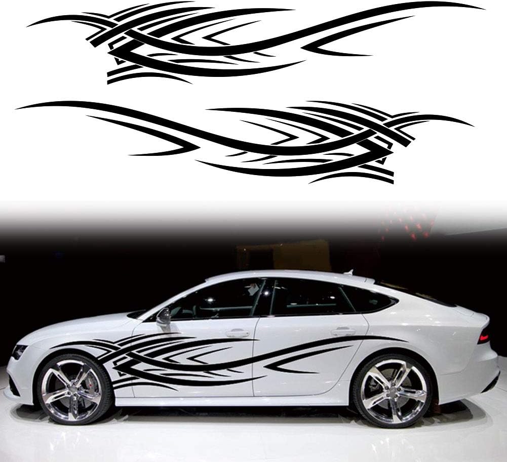 2Pcs 94.4'' Universal Flame Graphics Car Auto Body Side Sticker Racing Sports Self-Adhesive Side Strip Decal Decoration Accessories for Truck SUV Off-Road Vehicles Die Cut Vinyl Decal