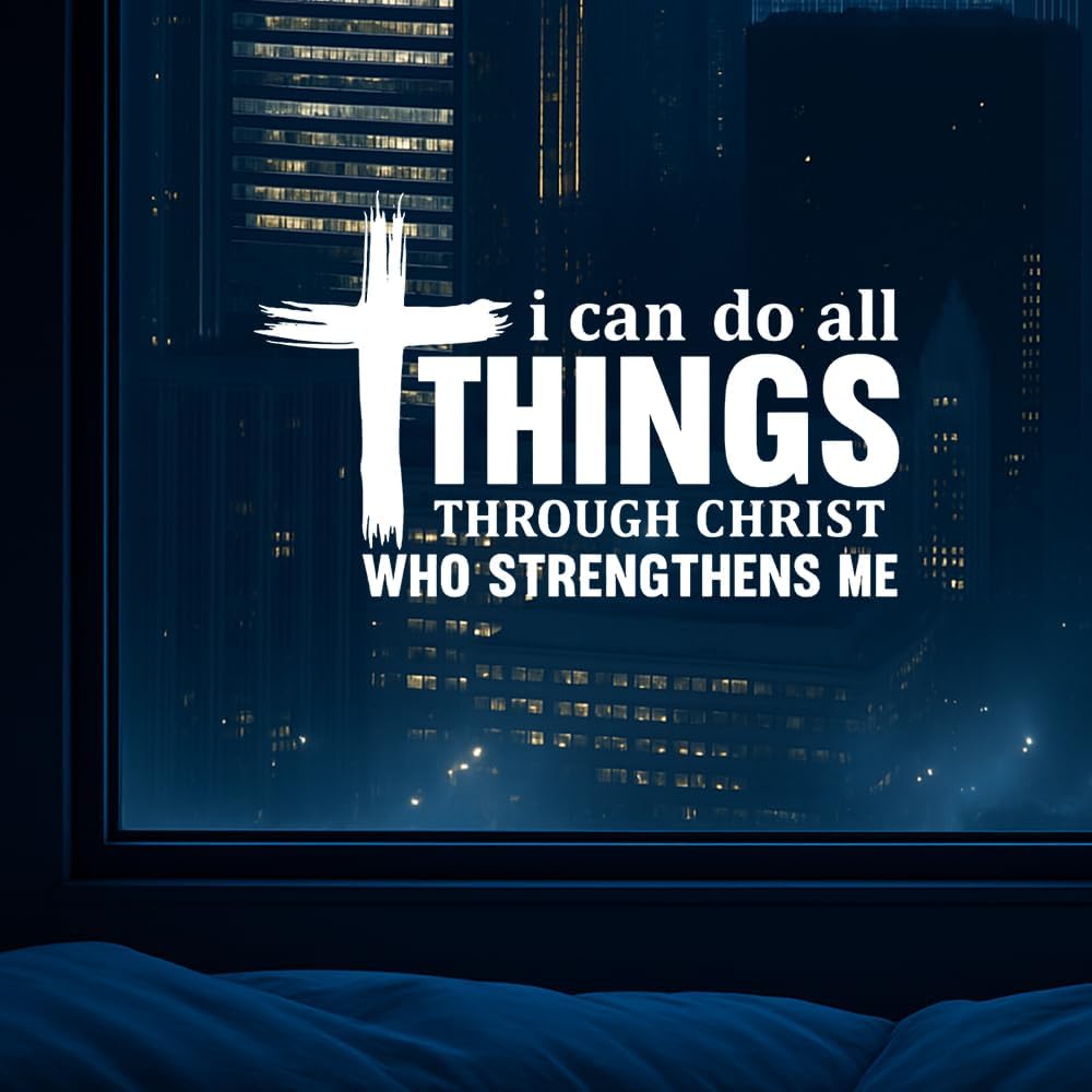 I Can Do All Things Through Christ Vinyl Decal 7x4.5in – Bible Verse Sticker Philippians 4:13 – Christian Waterproof Removable Car Laptop Window Sticker – Faith Gift for Believers Die Cut Vinyl Decal