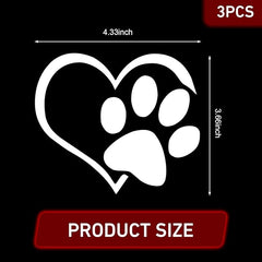 3 PCS Car Dog Paw Love Heart Vinyl Decal, Die Cut Vinyl Decal