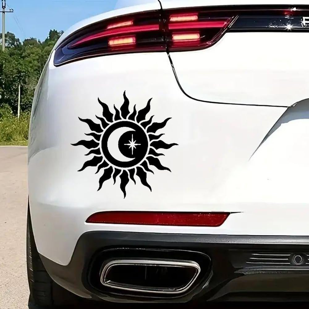 Cool Sun & Moon Car Sticker for Laptop, Truck, Van, SUV, Motorcycle, Vehicles, Durable & Waterproof  Die Cut Vinyl Decal