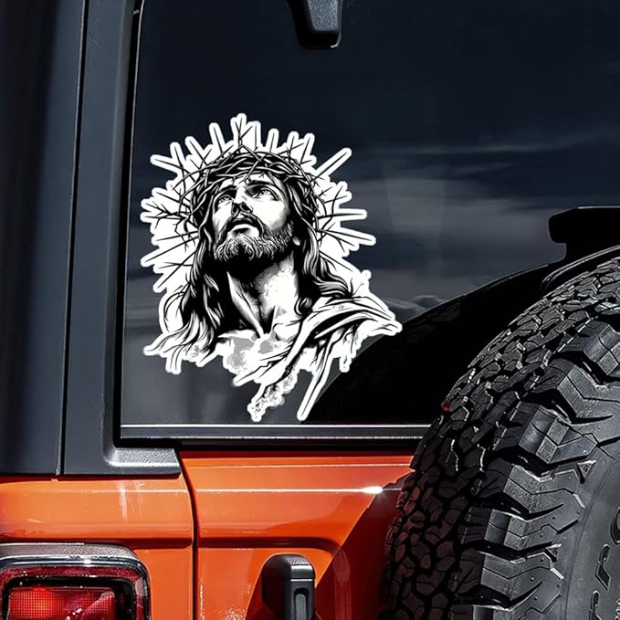 2pcs 4.72''x5.51'', Black and White Jesus Crown of Thorns Stickers, Die Cut Vinyl Decal