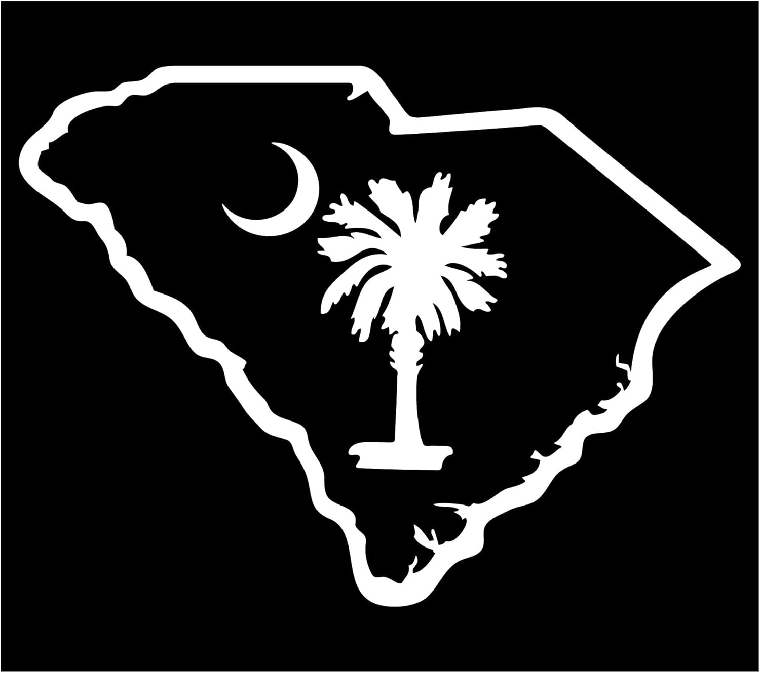 SC State Outline with South Carolina Palmetto Moon Die Cut Vinyl Decal
