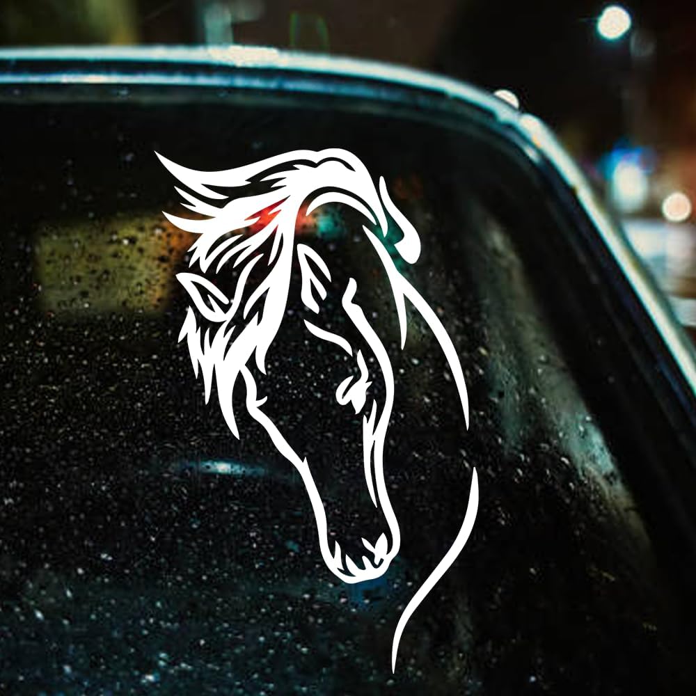 Horse Head Decal – 7x7in Vinyl Car Window Sticker – White Outline Animal Graphic for Truck, SUV,  Die Cut Vinyl Decal