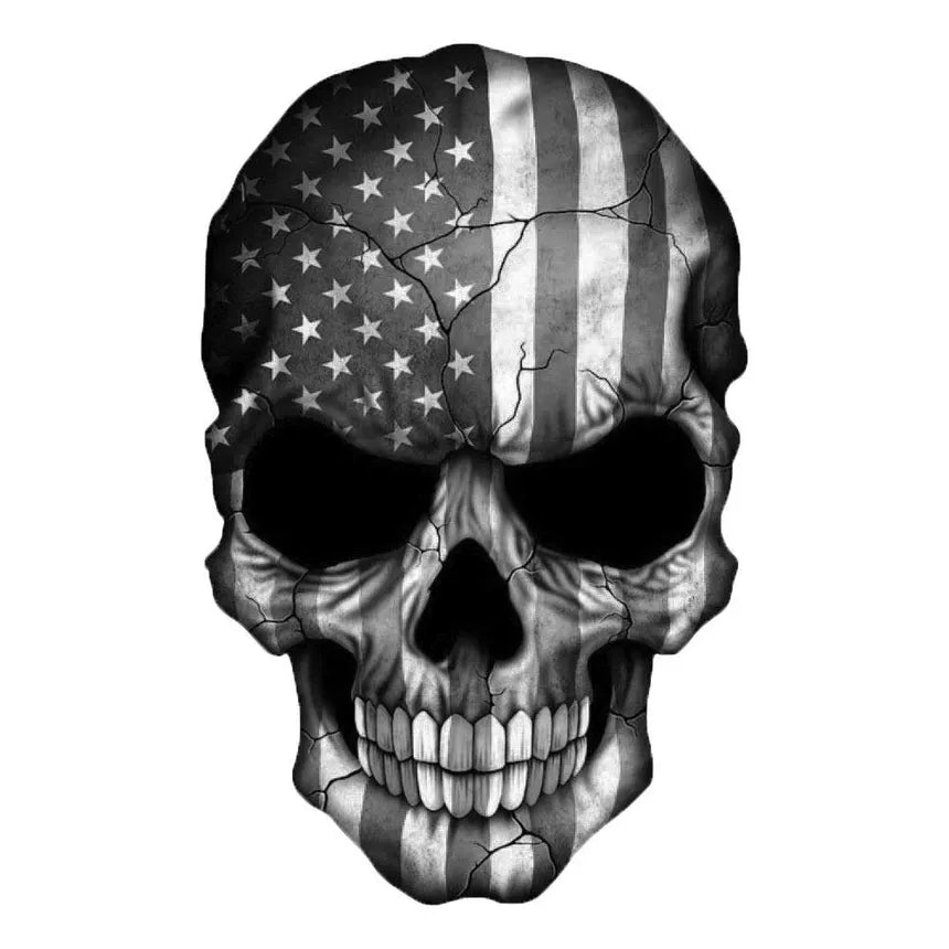 Skull American Flag Black and White Die Cut Vinyl Decal