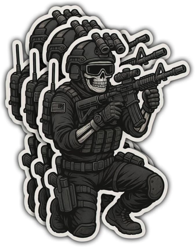 Tactical Skeleton Stickers, Funny Military Skull Vinyl Decals Gifts for Soldiers, Veterans, Hunters, Outdoor Adventurers, Friends, for Laptop Die Cut Vinyl Decal