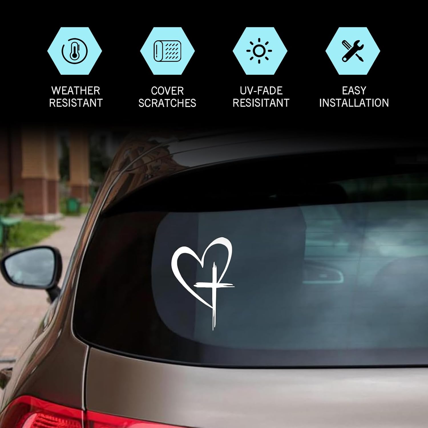 Zosgrew Love Cross Car Decal, Creative Heart Cross Bumper Die Cut Vinyl Decal