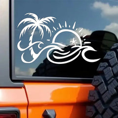 Car Sticker Interesting Sun Palm Tree Beach Original Delicate Nice Vinyl Sunscreen Anti-UV Decal,9cm*14cm  Die Cut Vinyl Decal