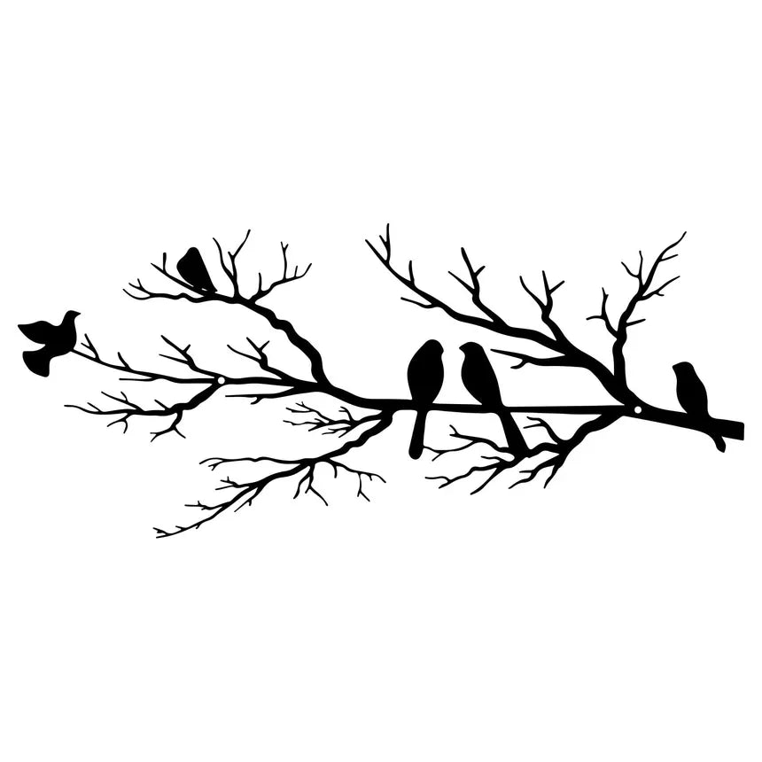 ESTART Metal Birds Wall Art, Metal Vivid Birds on Branch Silhouette Wall Decor Die Cut Vinyl Decal