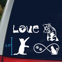 Cat Decal 4 Pack: Cat Pawing, Kitten Looking, Love, Infinity Die Cut Vinyl Decal