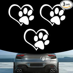 3 PCS Heart Dog Paw Car Decals, 4.33" L × 3.66" W Reflective Print Love Car Decals, Die Cut Vinyl Decal