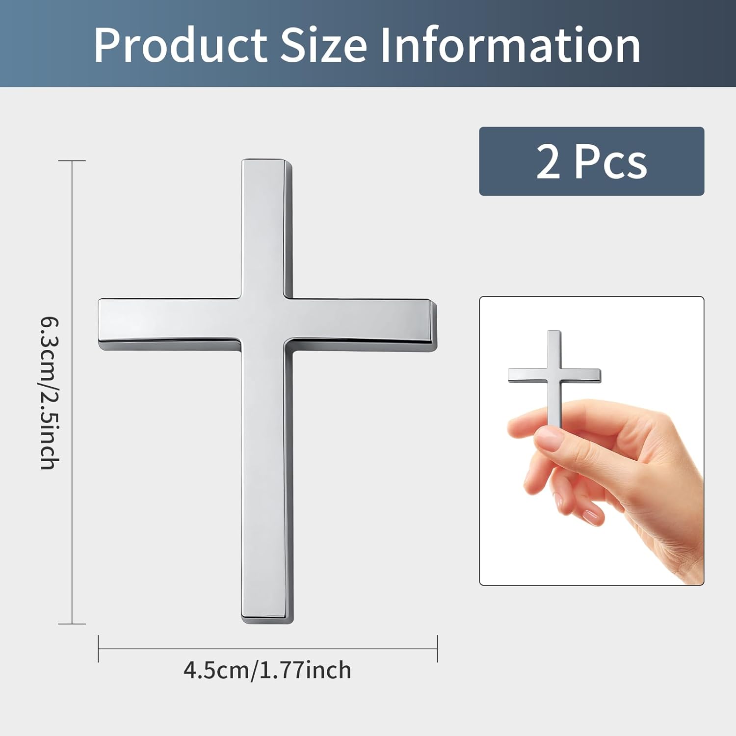 2 Pcs 3D Metal Cross Car Sticker,Self Adhesive Jesus Christian Auto Emblem 2.5"×1.8",Zinc Alloy Waterproof Badge Decal,Cross Sticker for Body Fender Tail Die Cut Vinyl Decal