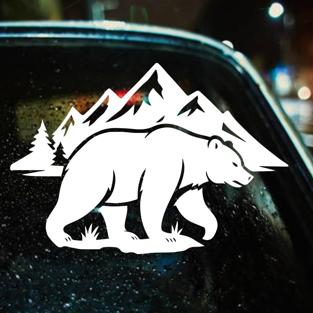 Bear Mountain Decal – 7x7in Vinyl Car Window Sticker – White Outdoor Wildlife Animal Graphic for Truck, SUV, Laptop – Waterproof & Removable Die Cut Vinyl Decal