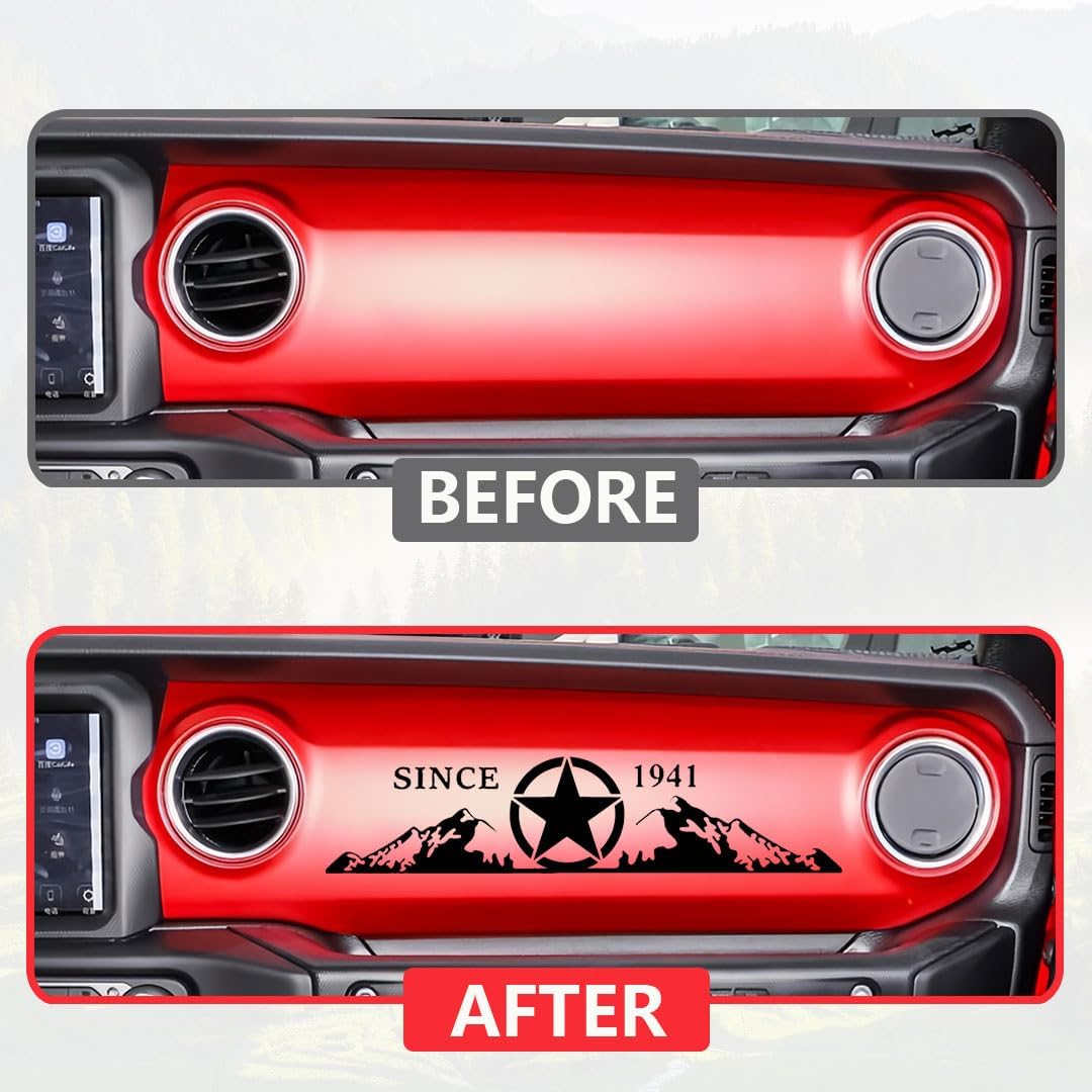 Car Dashboard Decal Gloss Black Copilot Storage Box Decal Sticker Glove Box Trim Mountain Scene Vinyl Sticker Compatible with 2018-2024 Wrangler JL JL Gladiator Die Cut Vinyl Decal