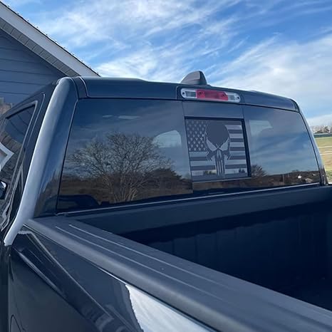 for Tacoma 2016-2023 Rear Middle Window Skull American Flag, Die Cut Vinyl Decal