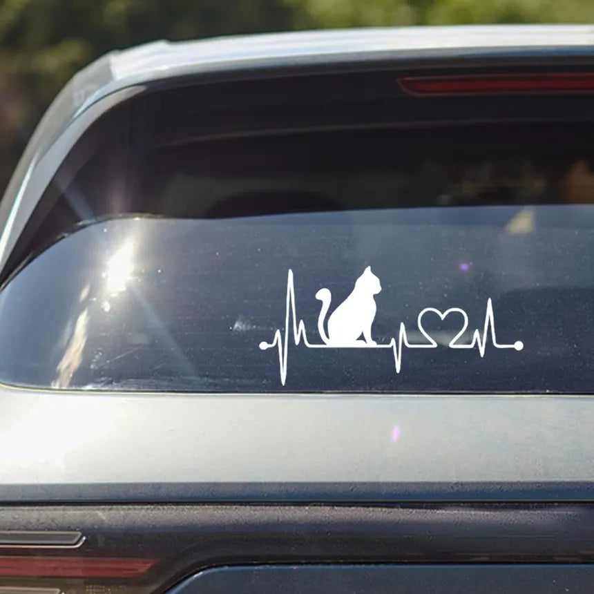 YoRise Cat Heartbeat Car Die Cut Vinyl Decal