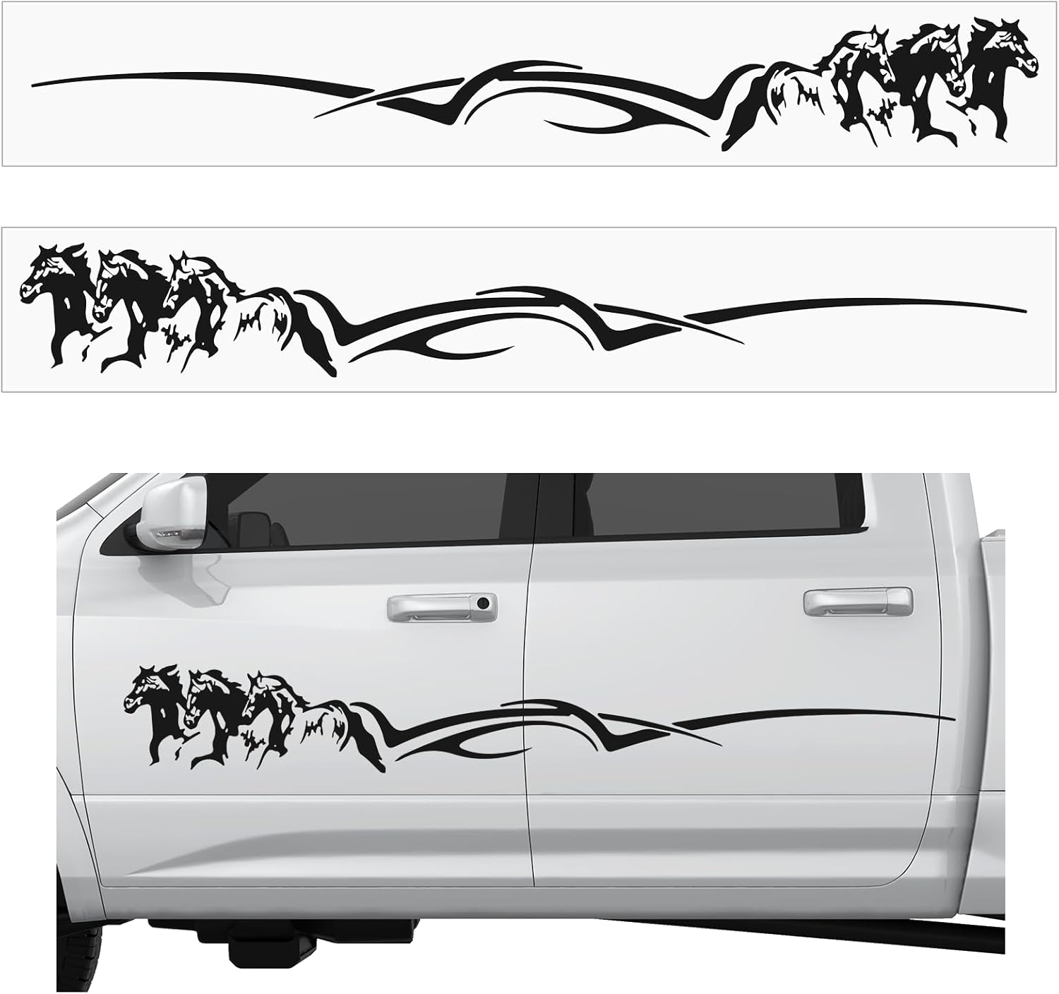2 Pcs Horse Trailer Decals 63.5 x 8.5 Inch Self-Adhesive Car Side Body Stickers Black Vinyl Running Horse Graphic Decals for Trailer, Die Cut Vinyl Decal