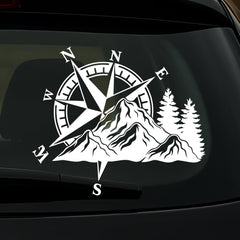 Compass Mountain Car Sticker, 6.96 x 5.9 Inch Adventure Vinyl Decal – Waterproof Compass & Mountain Nature Scene Window Sticker for Cars, Trucks, SUVs, Camping Gear & Outdoor Travel Lovers Die Cut Vinyl Decal