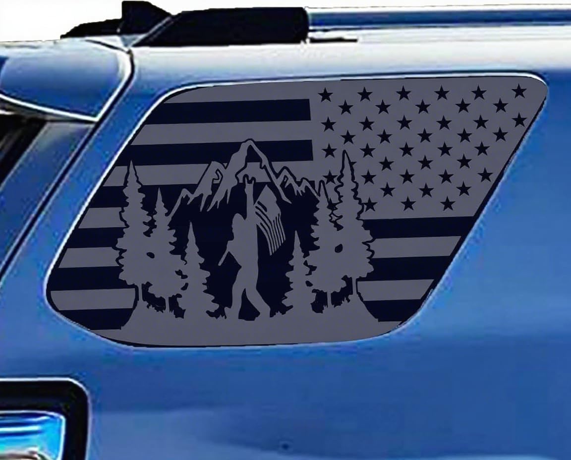 for Toyota 4Runner 2010-2023 Rear Side Window Bigfoot American Flag Decal, Matte Black, Patriotic Vinyl Sticker for SUV Off-Road Accessories Exterior Graphics Die Cut Vinyl Decal