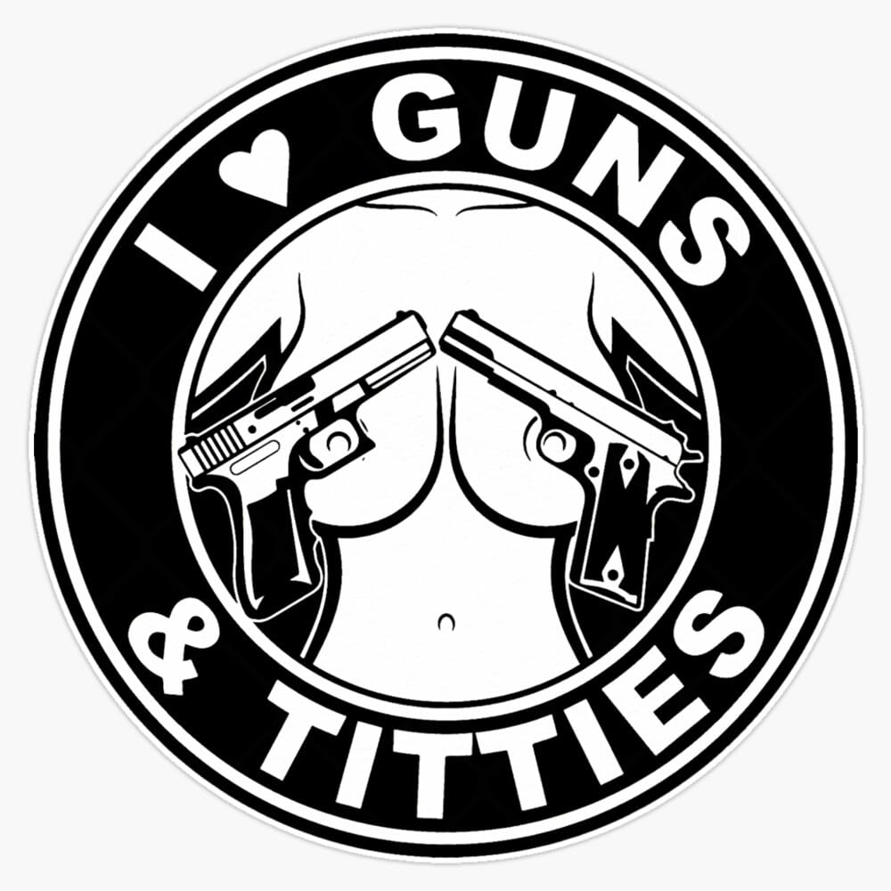 I Love Guns & Titties Military Firearm  Die Cut Vinyl Decal