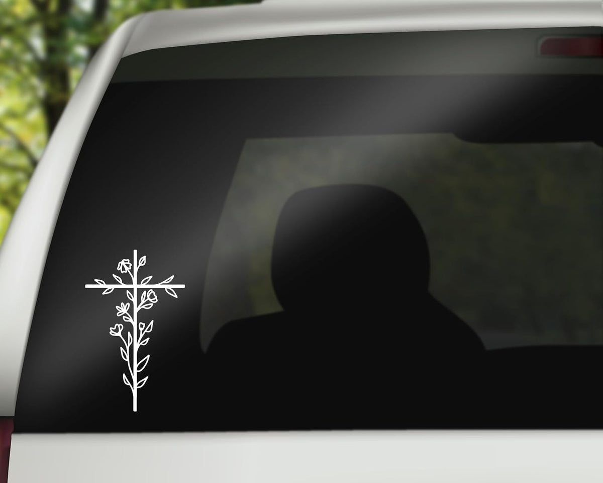 Cross Decal | Floral Cross Decal | Christian Religious Vinyl Sticker | Cross Car Decal Bumper Sticker Window Laptop Tumbler Decal Die Cut Vinyl Decal