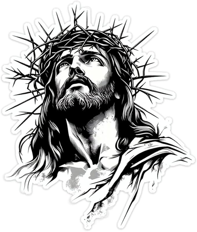 2pcs 4.72''x5.51'', Black and White Jesus Crown of Thorns Stickers, Die Cut Vinyl Decal