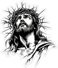 2pcs 4.72''x5.51'', Black and White Jesus Crown of Thorns Stickers, Die Cut Vinyl Decal