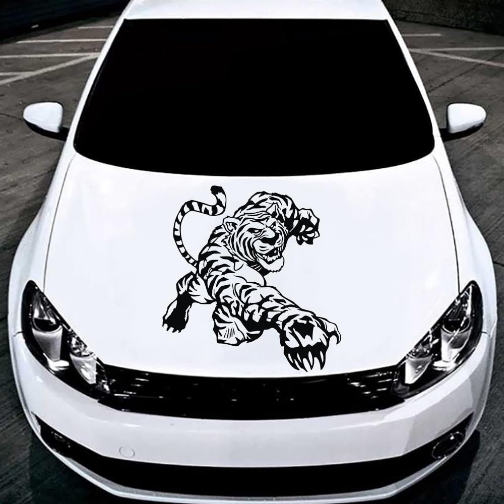 Tiger Car Hood Sticker Self-Adhesive Vinyl Wild Tiger Graphics Decals Universal Scratch Hidden Car Stickers Die Cut Vinyl Decal
