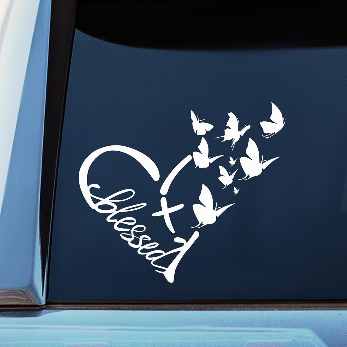 Blessed Cross & Butterfly Heart  Die Cut Vinyl Decal