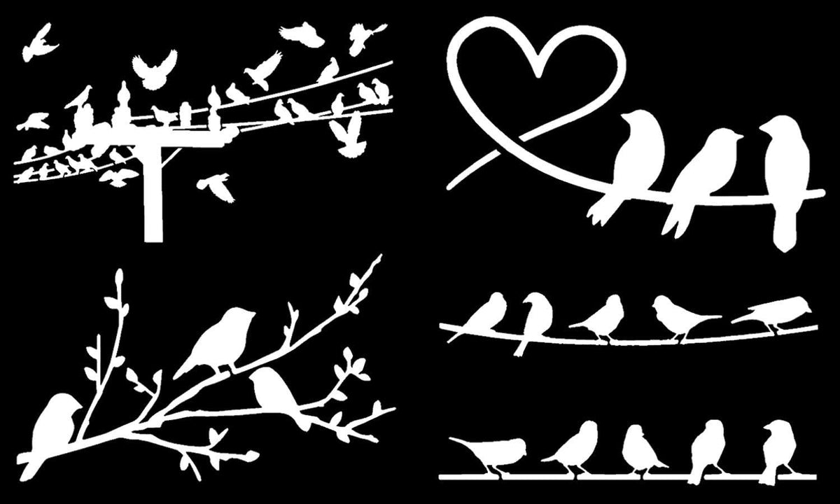 Bird Decal 4 Pack: Birds on Wire, Birds on a Line, Birds on Tree Branch Die Cut Vinyl Decal