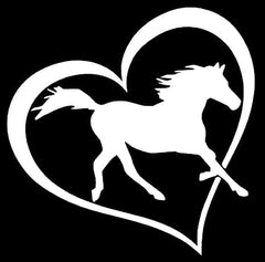 Heart Horse - Vinyl 4" tall (Color: WHITE) Vinyl Die Cut Vinyl Decal/ Bumper For Windows, Cars, Trucks, Laptops, Etc.