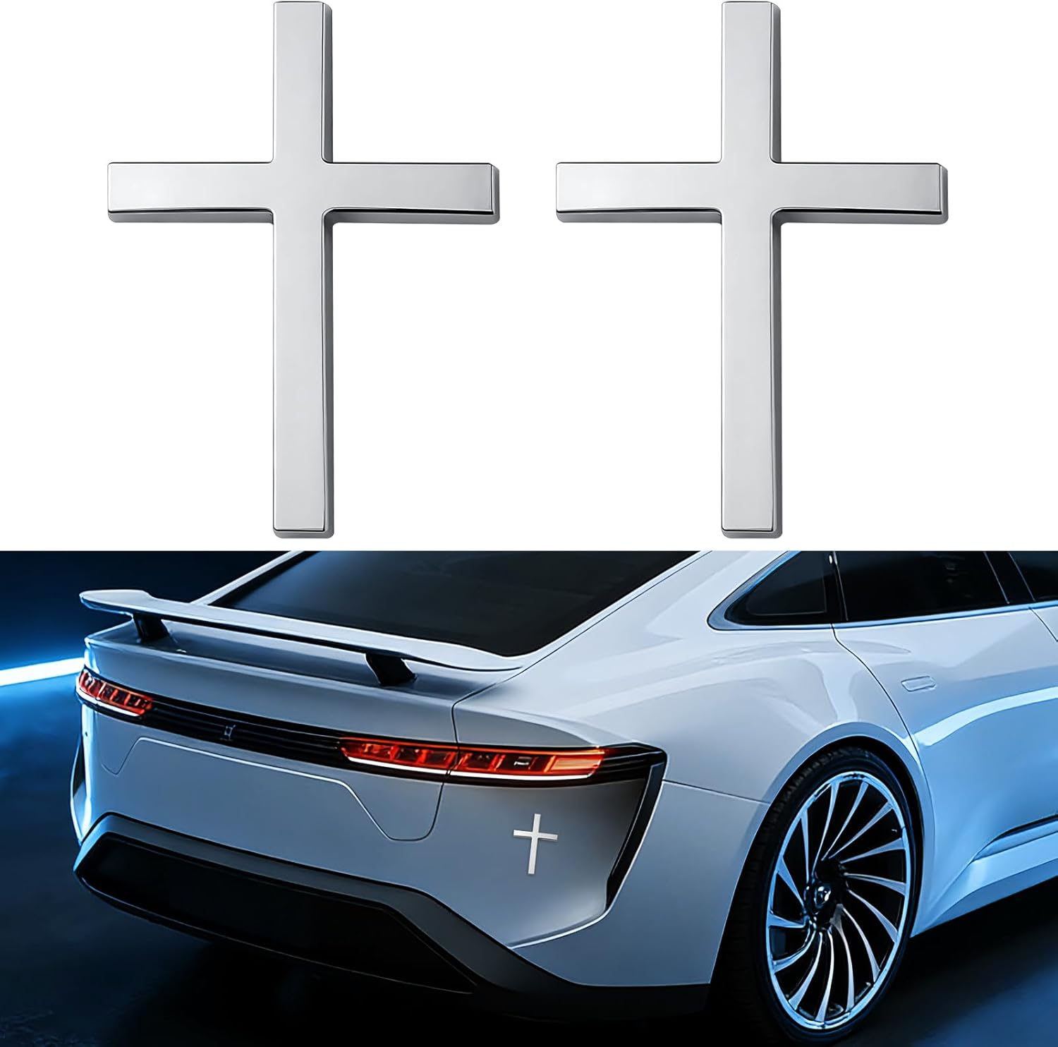 2 Pcs 3D Metal Cross Car Sticker,Self Adhesive Jesus Christian Auto Emblem 2.5"×1.8",Zinc Alloy Waterproof Badge Decal,Cross Sticker for Body Fender Tail Die Cut Vinyl Decal