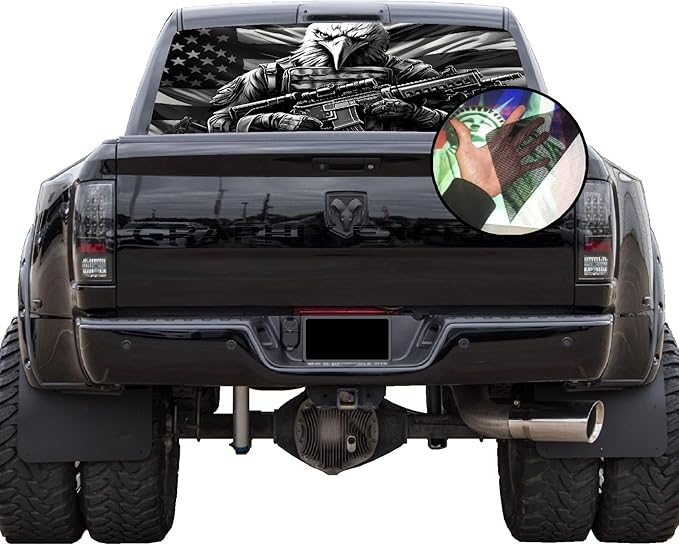 GRAPHIX EXPRESS Truck Back Window Graphics (American Flag Eagle) Universal See Through Rear Vinyl Die Cut Vinyl Decal/ Bumper For Windows, Cars, Trucks, Laptops, Etc.