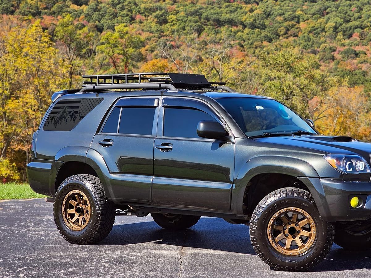 Xinghe for 2003-2009 Toyot@ 4Runner Rear Side Window Mountain American Flag Decals, Matte Black Mountain Flag Decal for Truck Side Back Window  Die Cut Vinyl Decal
