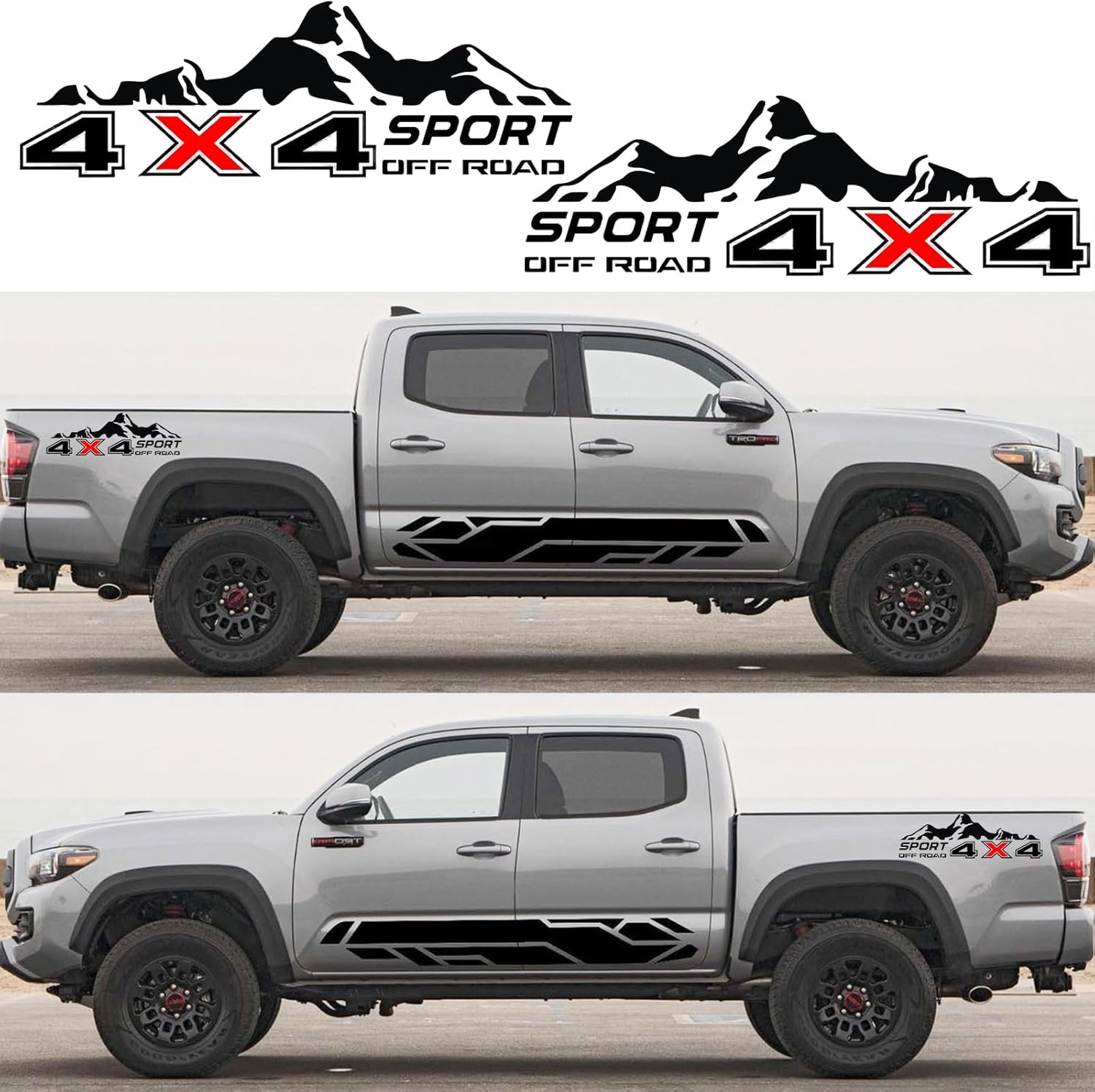 Off Road Sport with Mountain Pattern Decal Stickers 2Pcs, Vehicle Decor Accessories Compatible with Tacoma Tundra F150 RAM Wrangler Truck Pickup Bed Side Die Cut Vinyl Decal