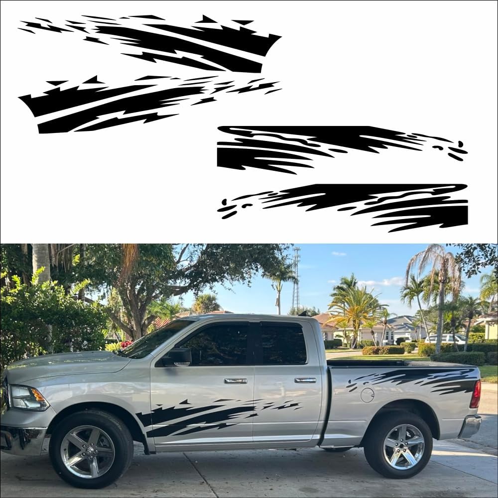 Striped Truck Sticker Bed Mud Splash Kit Racing Striped Rear Lathe Decal Vinyl Trim Accessories Waterproof Door Body Side Decal Trim for Truck Pickup SUV Vehicles Die Cut Vinyl Decal