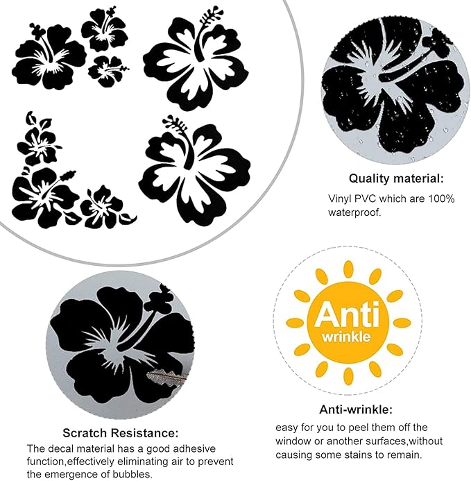 GORGECRAFT 2 Color 4 Sheets Hibiscus Flower Car Sticker, Die Cut Vinyl Decal