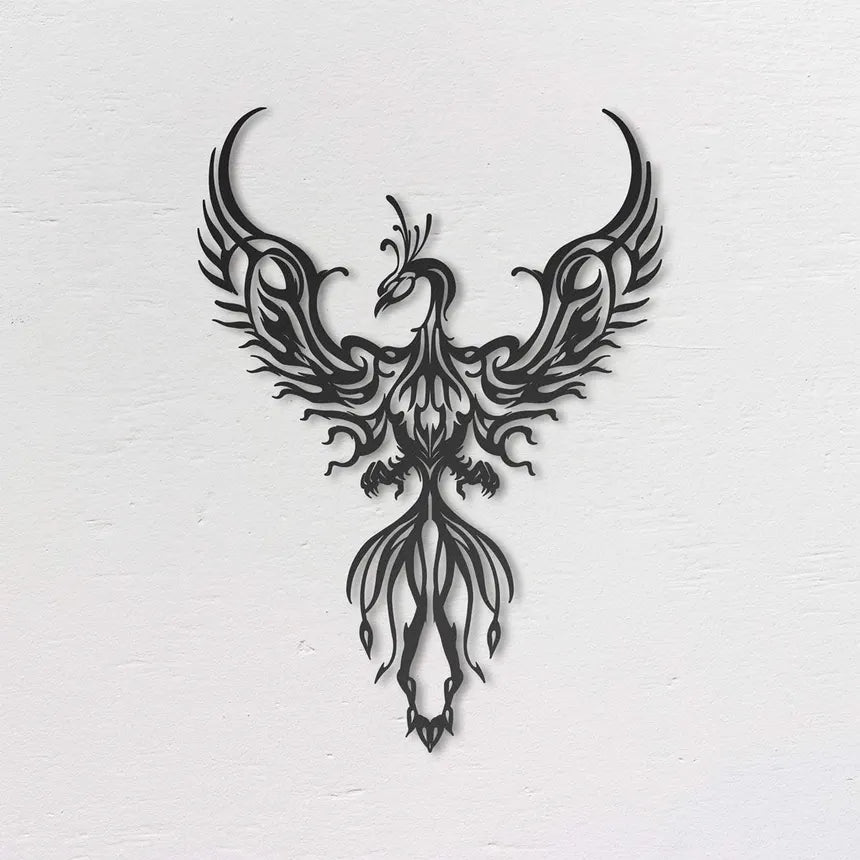 1pc Black Iron Metal Phoenix Wall Decoration - Modern Hanging Art for Stylish Kitchen and Versatile Home Spaces  Die Cut Vinyl Decal