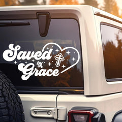 Ephesians 2 8-9 Saved by Grace Car Decal Christian, Bible Verse, Catholic Car Accessories Vinyl Waterproof 11" x 5.4" Bumper Decal for Car Truck Window Laptop Die Cut Vinyl Decal