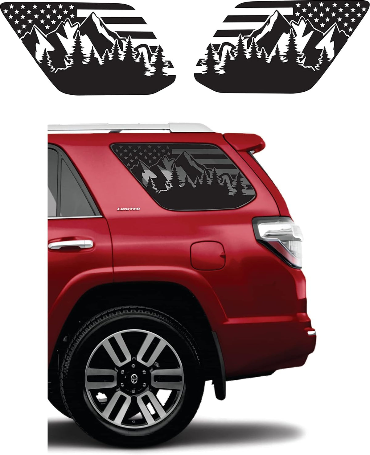 Fit for (2010-2024) Toyota 4Runner | Precut US Flag Outdoor Forest Mountain Scene Window Decals Sticker  Die Cut Vinyl Decal