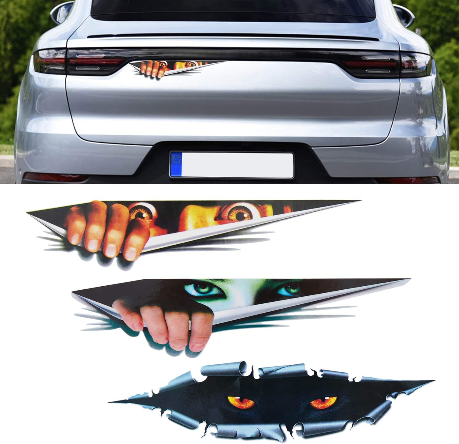TOMALL 3pcs 3D Simulation Stereo Eyes Peeking Car Stickers Man Peeking Woman Peeking Stickers Leopard Eyes Peeking Sticker Self-Adhesive Waterproof Car Decals for Car Window Bumper Laptop Motorcycle| Die Cut Vinyl Decal