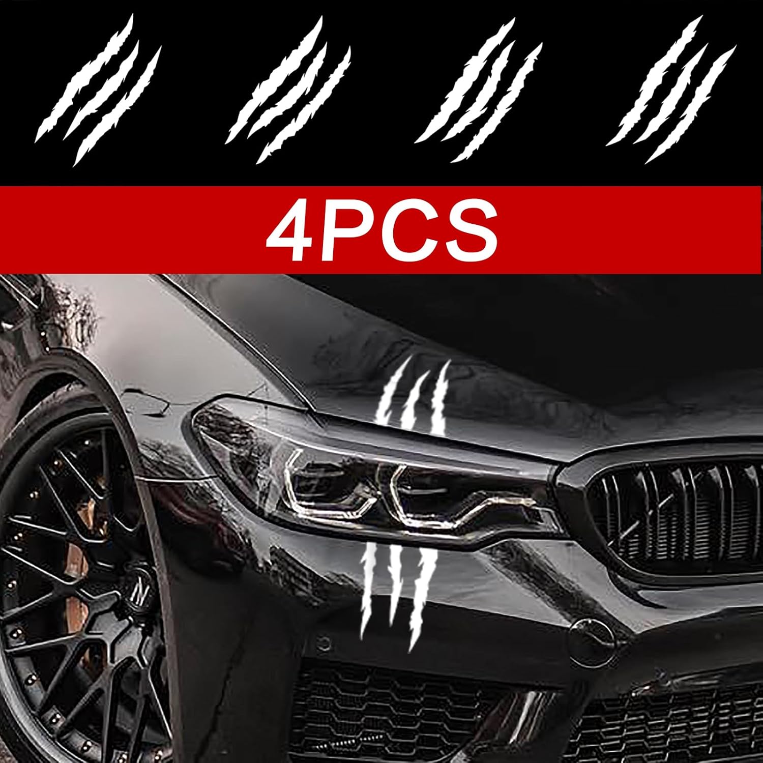 4Pcs Car Stickers Vinyl Claw Marks Decals for Men,Car Light Eyebrow Graphics | Die Cut Vinyl Decal