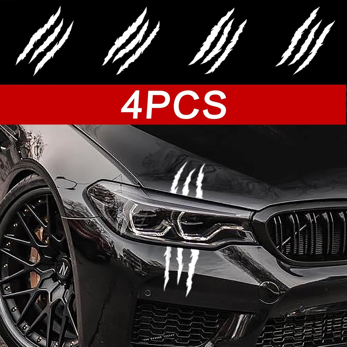 4Pcs Car Stickers Vinyl Claw Marks Decals for Men,Car Light Eyebrow Graphics | Die Cut Vinyl Decal