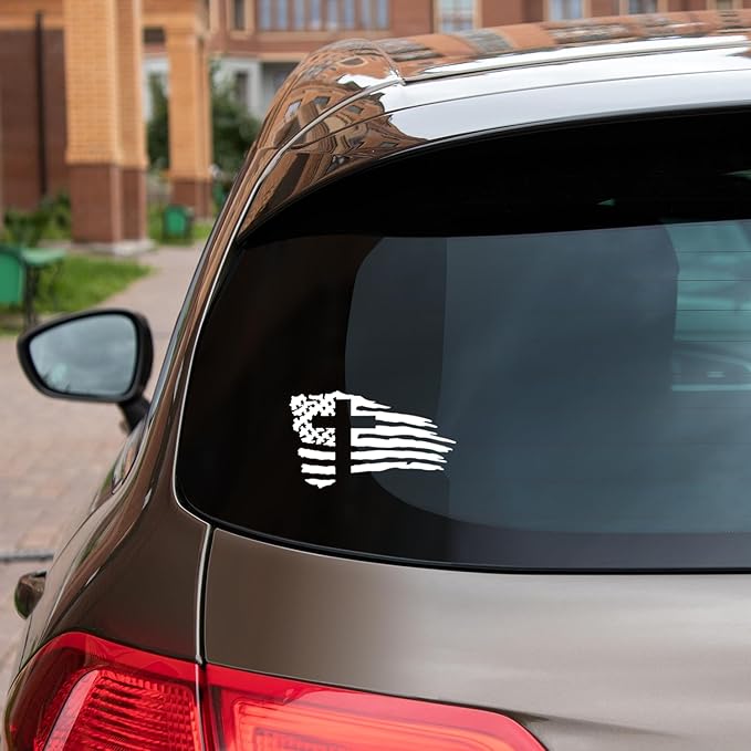GRITKULTURE American Flag with Cross Vinyl Die Cut Vinyl Decal/ Bumper For Windows, Cars, Trucks, Laptops, Etc.