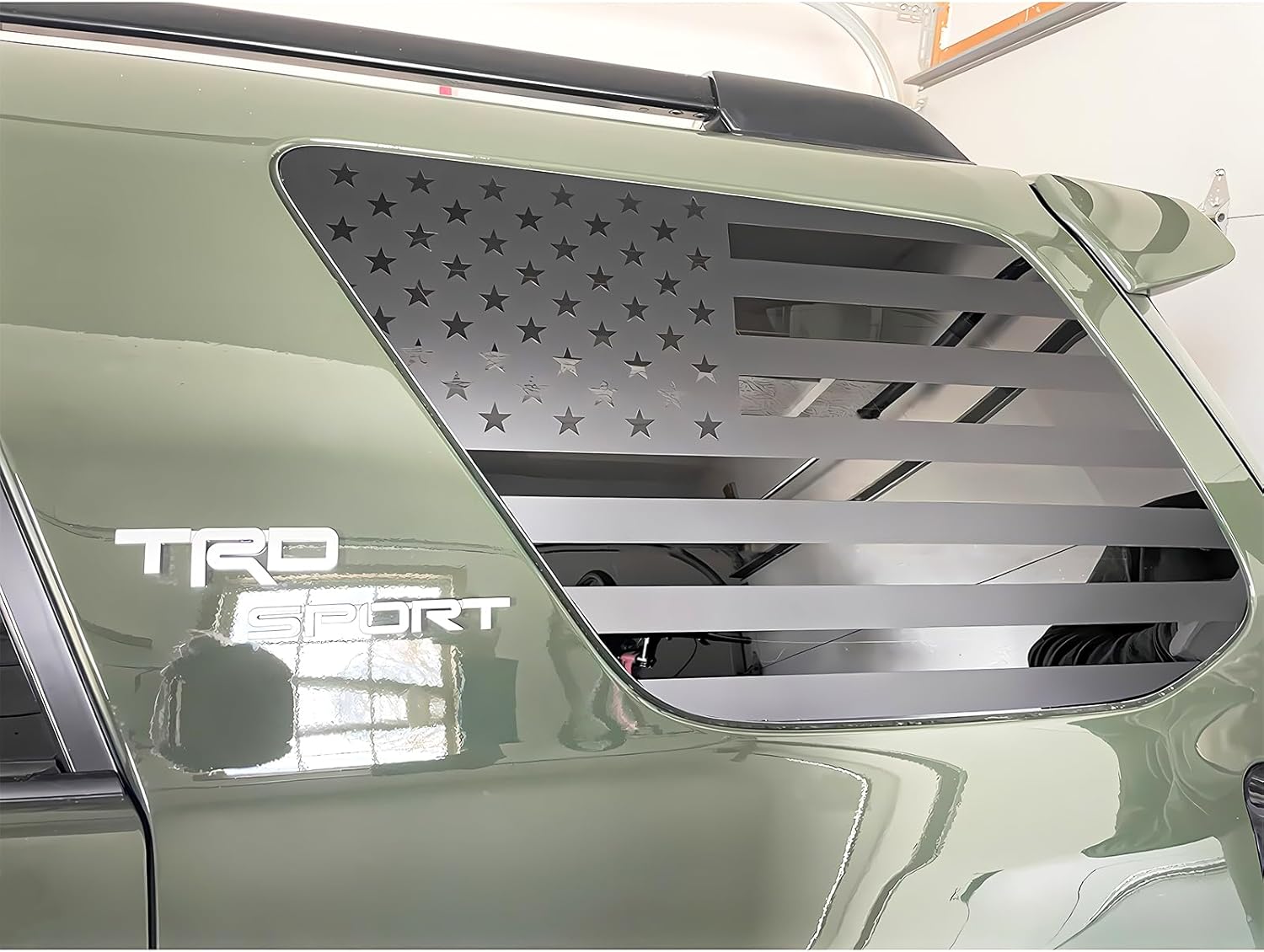Rear Flag Window Decal Fits Toyota 4Runner 5th Gen Accessories 2010-2017 2018 2019 2020 2021 2022 2023 2024, Precut Back Side Window Vinyl American Glass USA Sticker Exterior Accessories Matte Black Die Cut Vinyl Decal
