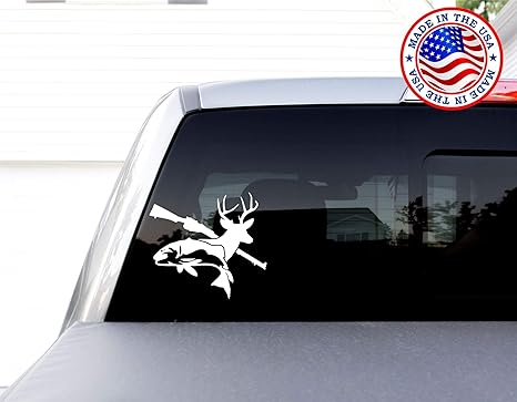 Fish Deer Gun Decal Vinyl Die Cut Vinyl Decal/ Bumper For Windows, Cars, Trucks, Laptops, Etc.